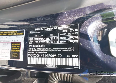 2016 Mercedes-Benz Glc 300 4Matic z USA, uszkodzony, nr VIN WDC0G4KB1GF069170